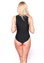 Black Bodysuit With Sheer Trim