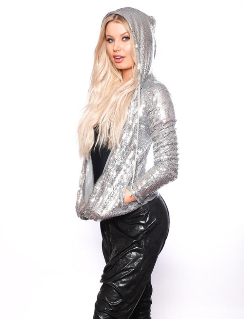 Silver Sequins Jacket with Hoodie