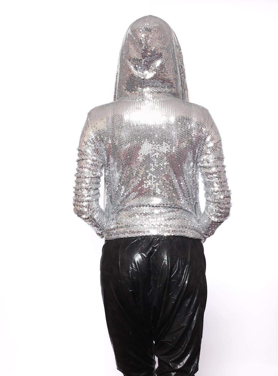 Silver Sequins Jacket with Hoodie
