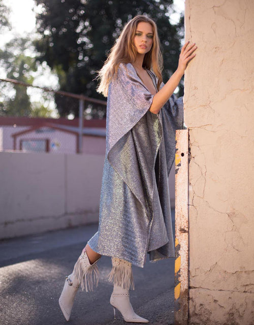 Long Silver Poncho Open Front